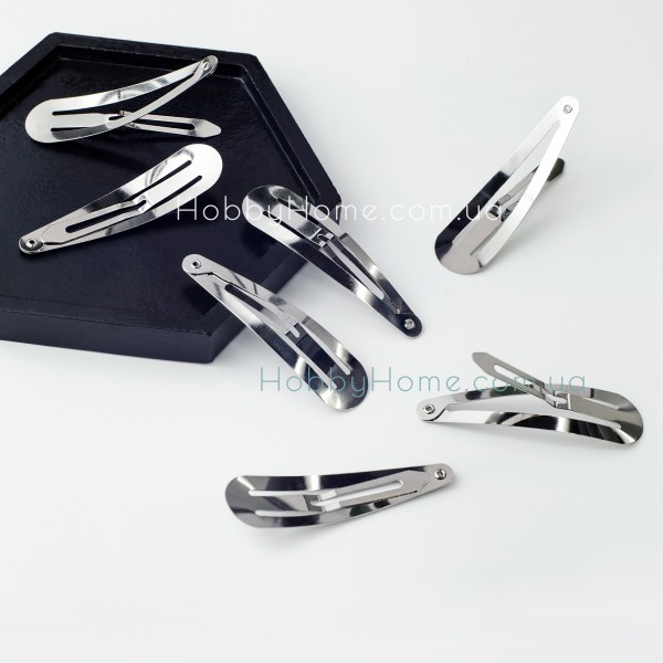 Заготовка для заколки клік-клак 6см (тік-так) Крапля Срібна