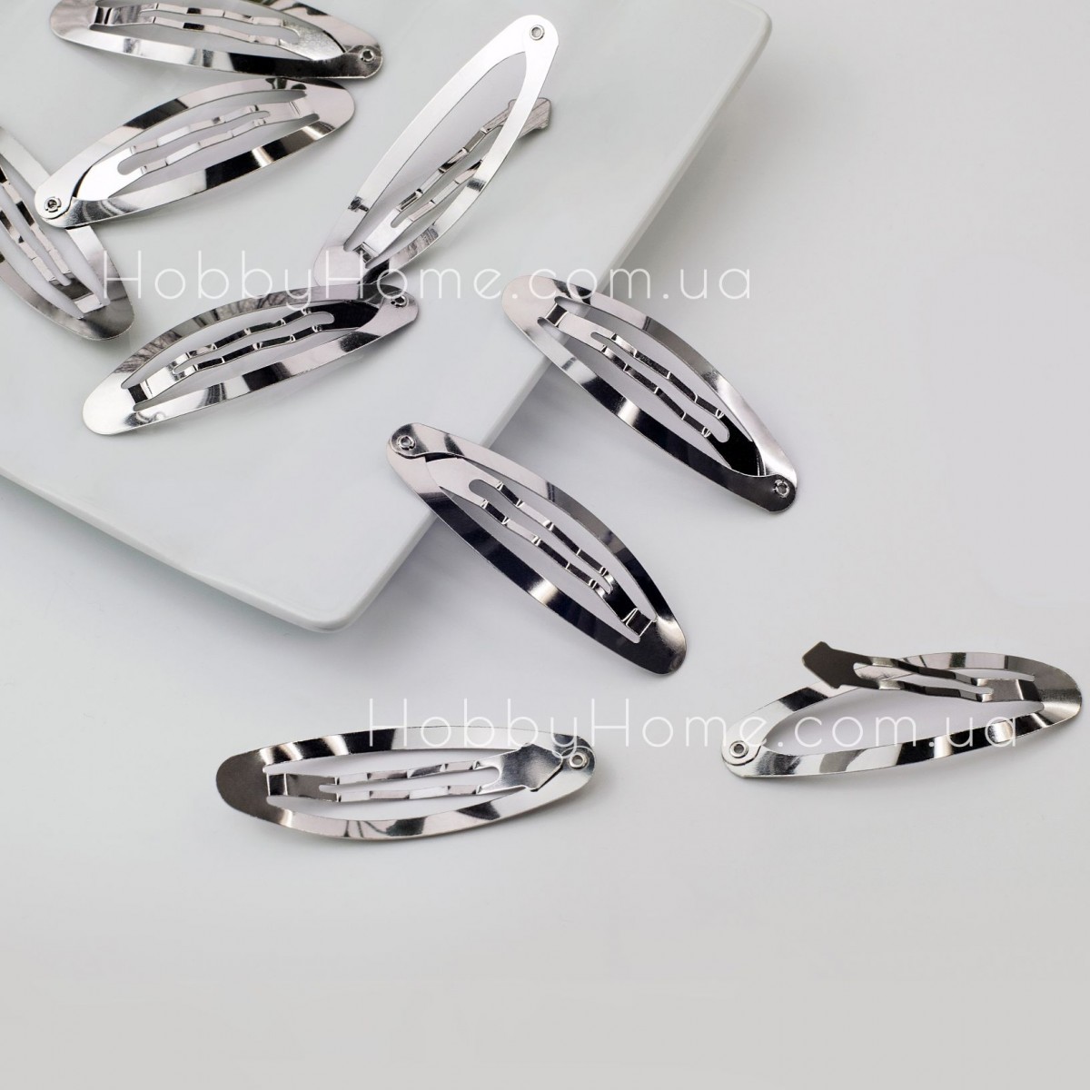 Основа заколка для волосся тік-так 6 см (клік-клак) Овальна Срібна