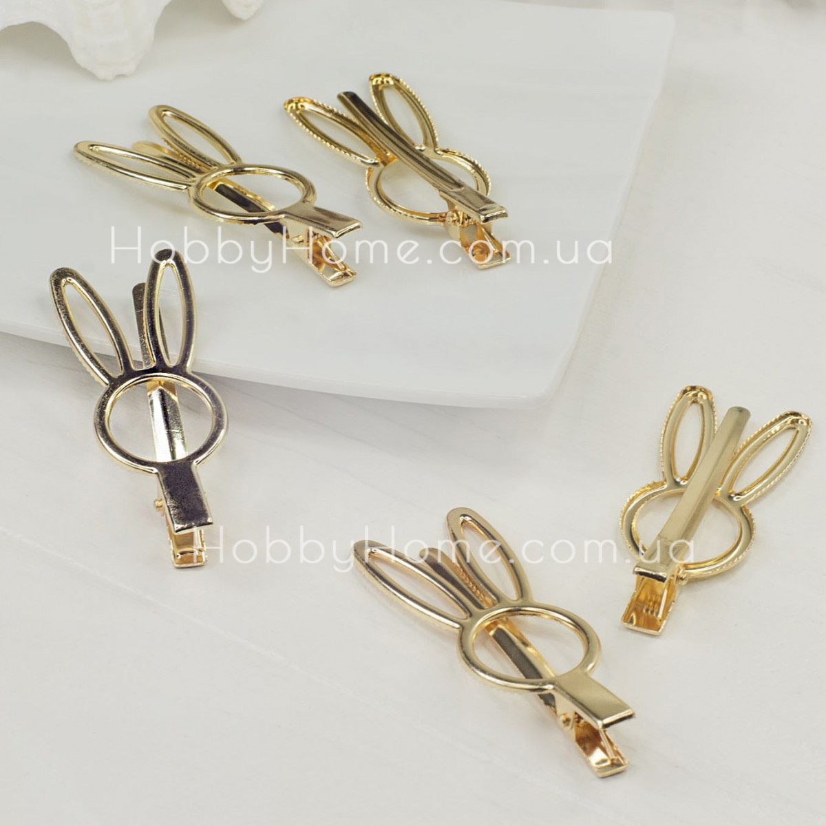 Затискач-заколка для волосся Зайчик 7,5 см — основа для прикрас, золото