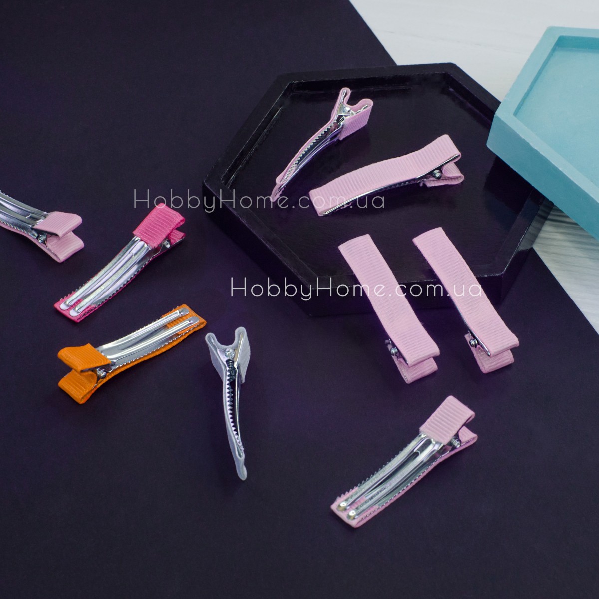 Заколка крокодил 4,8см (уточка) в репсі ніжно Рожева