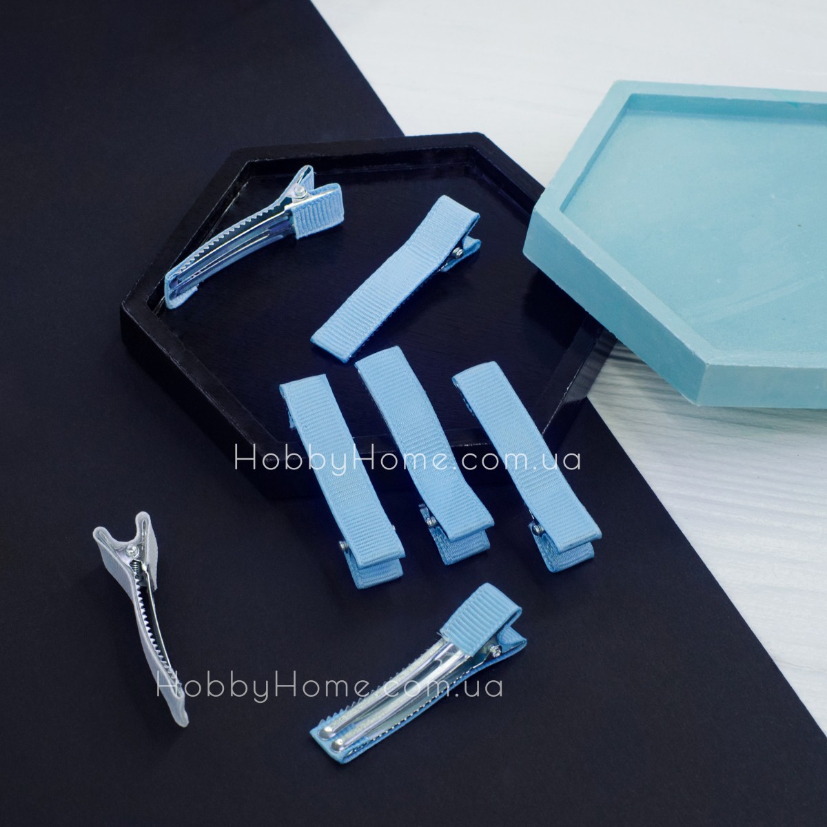 Заколка крокодил 4,8см (уточка) в репсі Блакитна