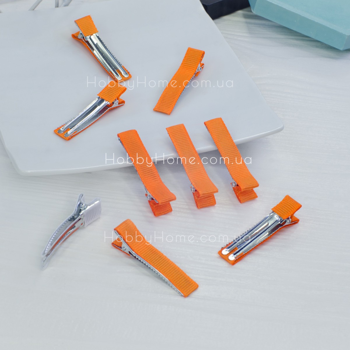 Заколка крокодил 4,8см (уточка) в репсі Помаранчева Заколка крокодил 4,8см (уточка) в репсі Помаранчева