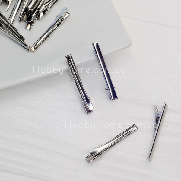 Заготовка Вузька заколка-шпилька крокодильчик 4,8см Срібло