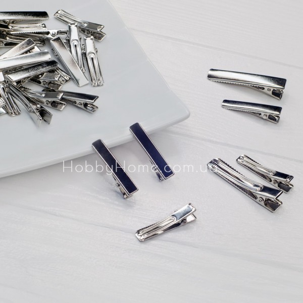 Заколка-зажим крокодильчик 3,5см Міцний на два вусика Срібло — основа для заколок