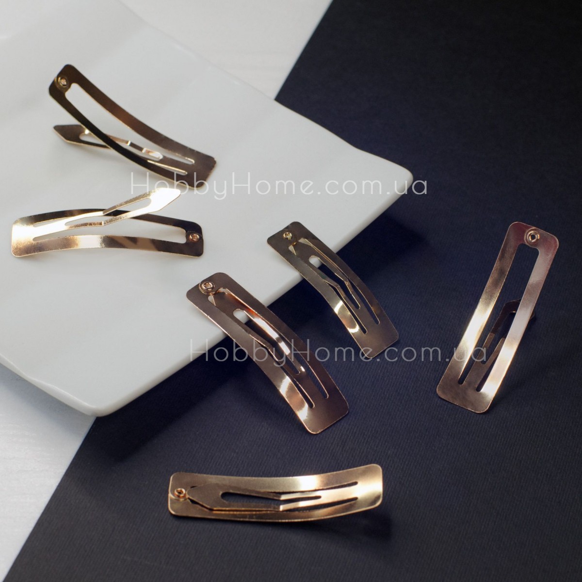 Заколка клік-клак прямокутна 6 см Золота — металева заготовка для волосся