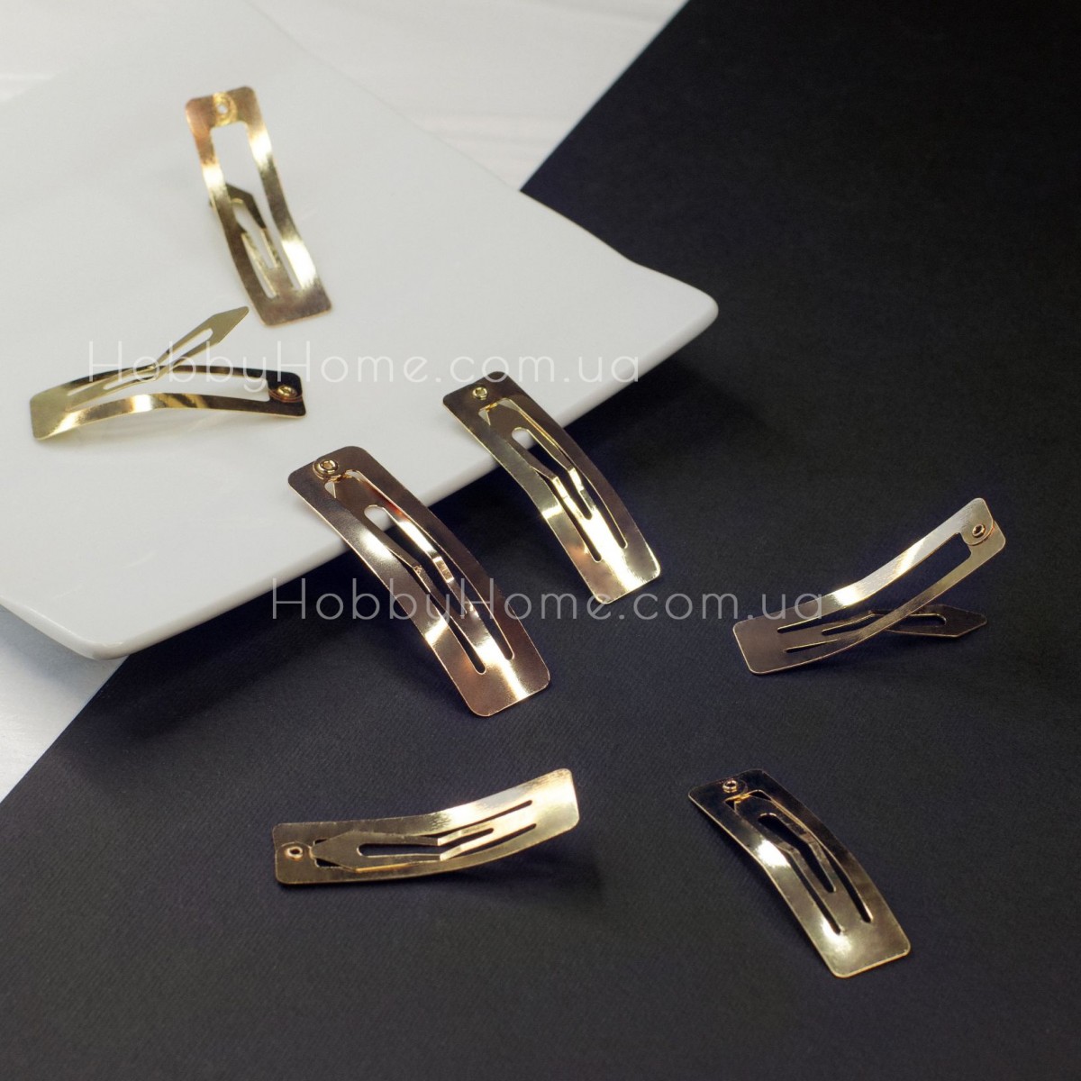 Заколка клік-клак 5 см прямокутна Золота — металева заготовка для волосся