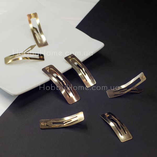 Заколка клік-клак 5 см прямокутна Золота — металева заготовка для волосся