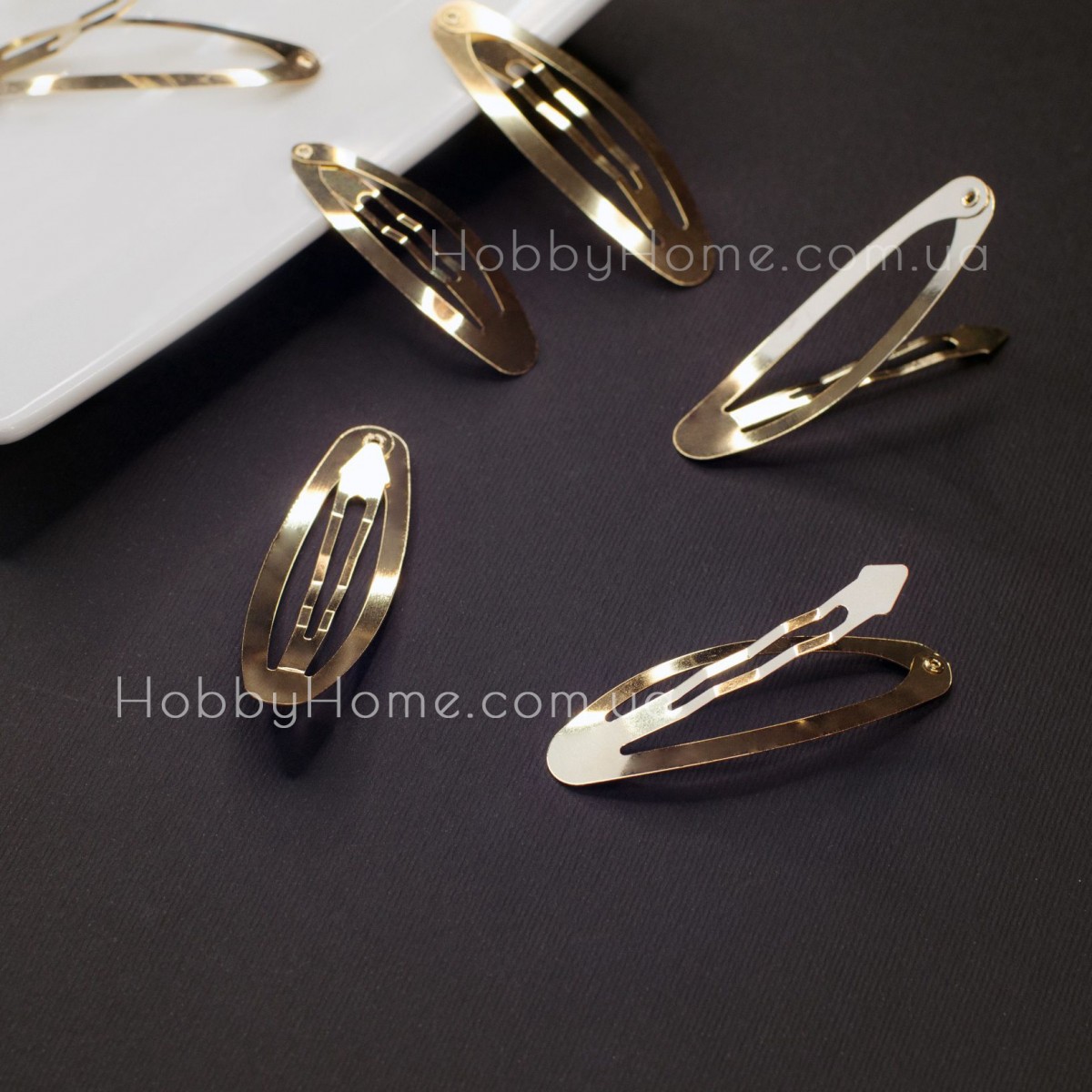 Заколка клік-клак 6 см овальна Золота — металева основа для волосся