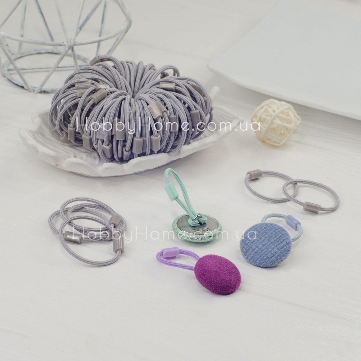 Гумка для волосся Полоска 3,5см Сіра — тонка, з заглушкою, для рукоділля та зачісок