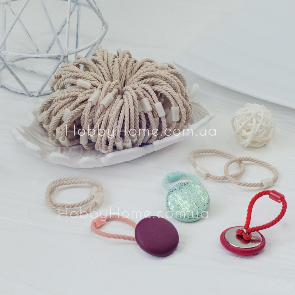 Спіральна гумка для волосся 3,5см Світло-Беж — тонка, для гудзиків і дитячих зачісок