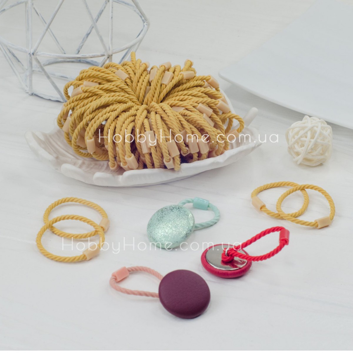 Гумка Спіраль 3,5см Жовта — тонка, не ковзає, для гудзиків і зачісок