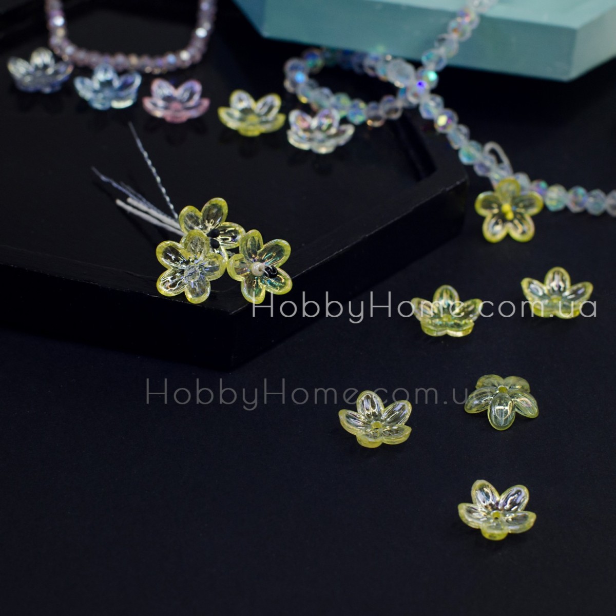 Акрилові Квіти 12мм намистини Обіймачі прозоро Жовті