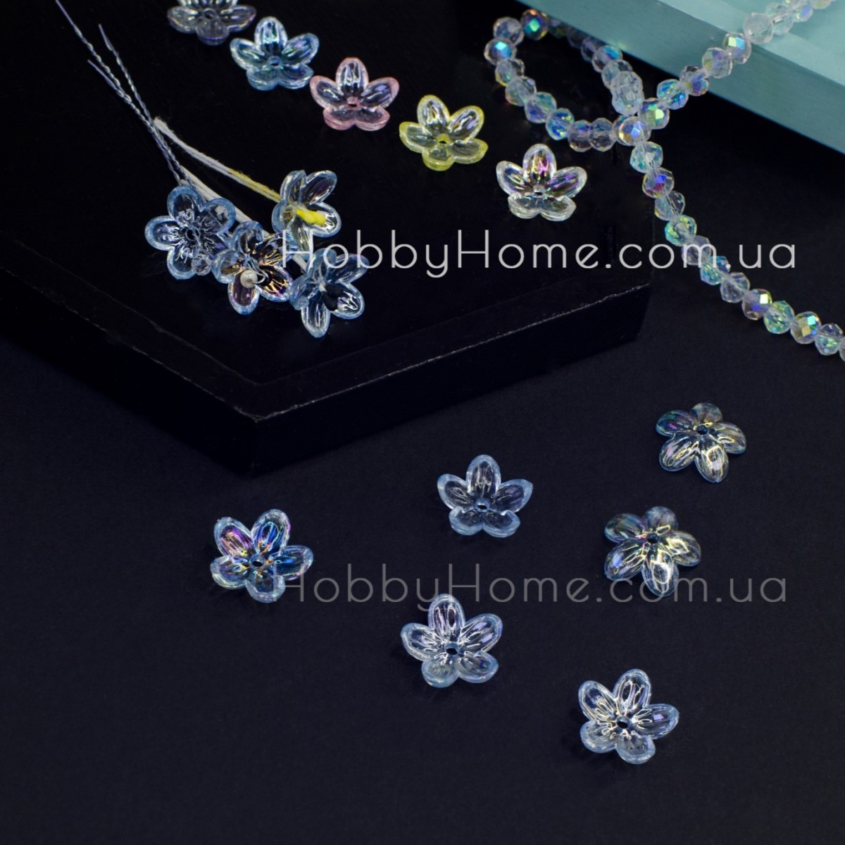 Акрилові Квіти 1,2см намистини обіймачі прозоро Блакитні