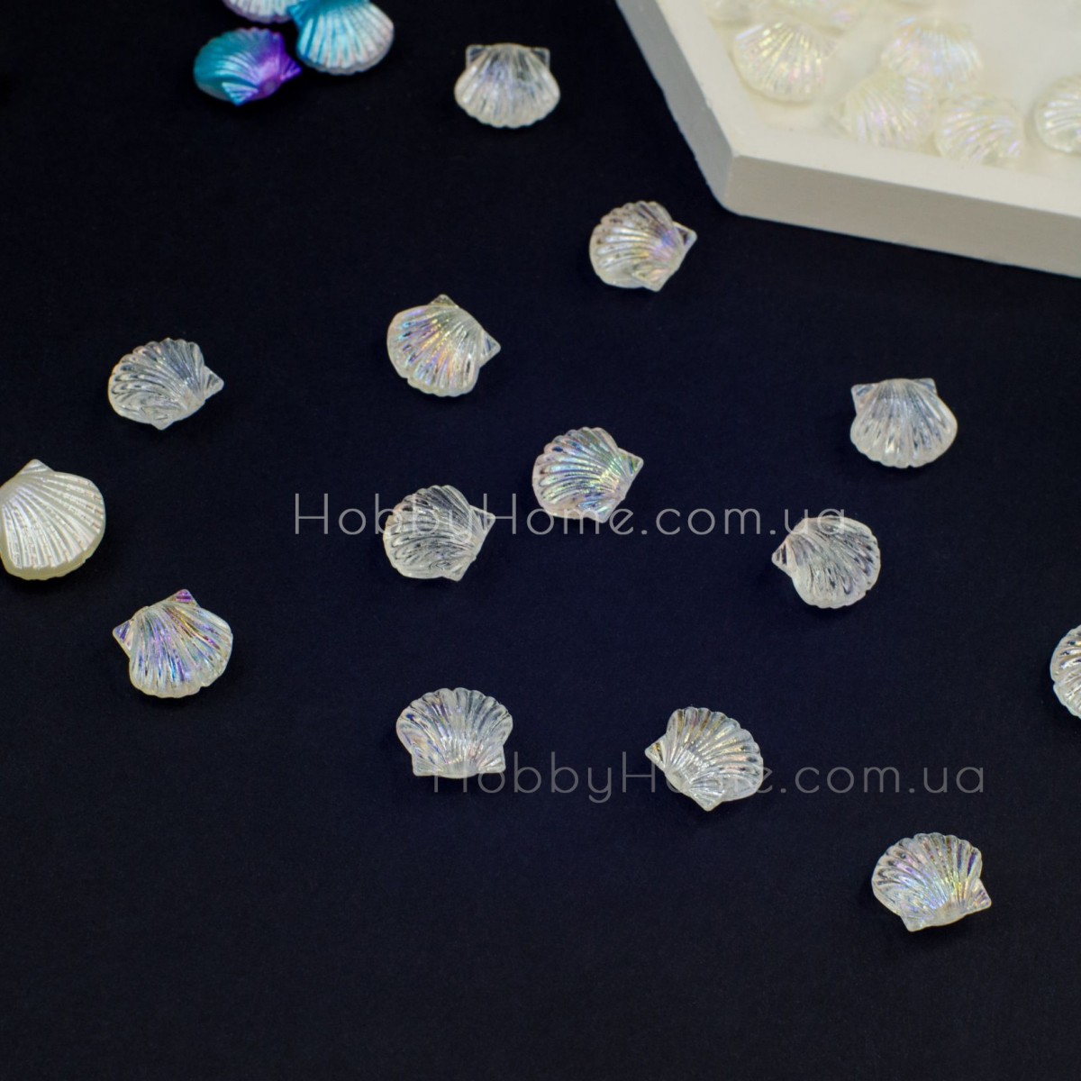 Акрилова намистина Мушля 1,2см обіймач Прозора АВ+ Акрилова намистина Мушля 1,2см обіймач Прозора АВ+