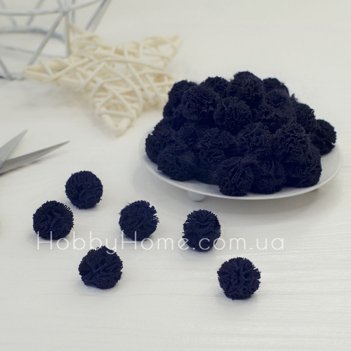 Фатинові помпони 1,5 см Чорні — для рукоділля