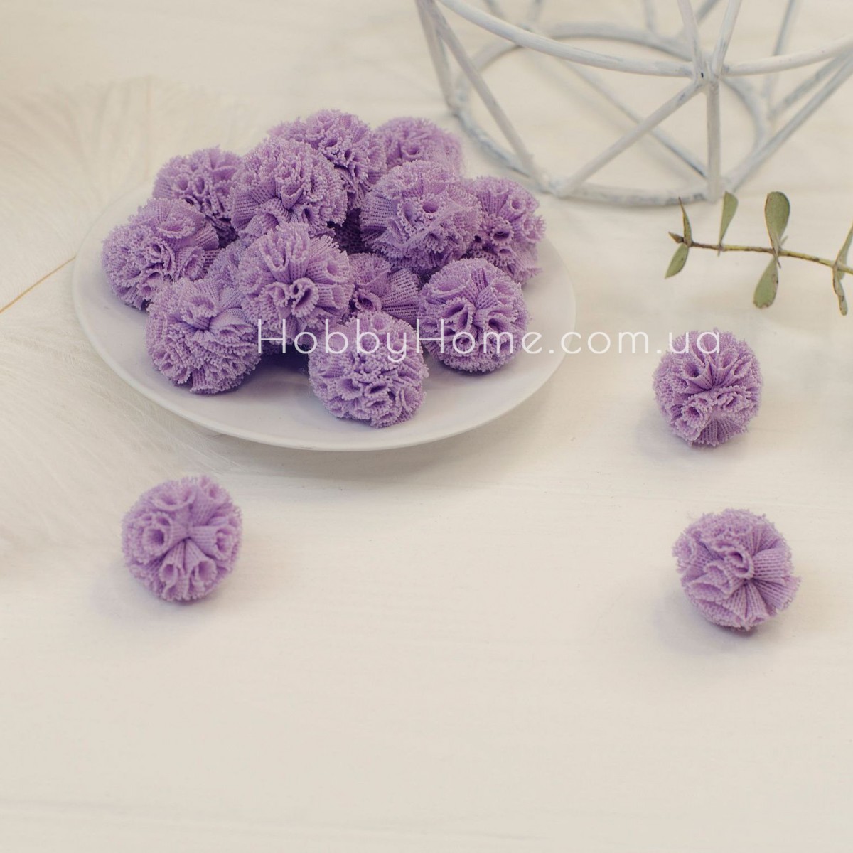 Фатинові помпони 2 см Фіолетові — для рукоділля