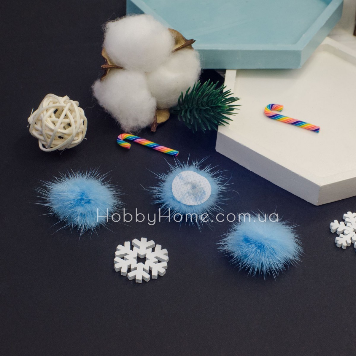 Блакитний норковий помпон 3 см з основою — натуральне хутро для декору