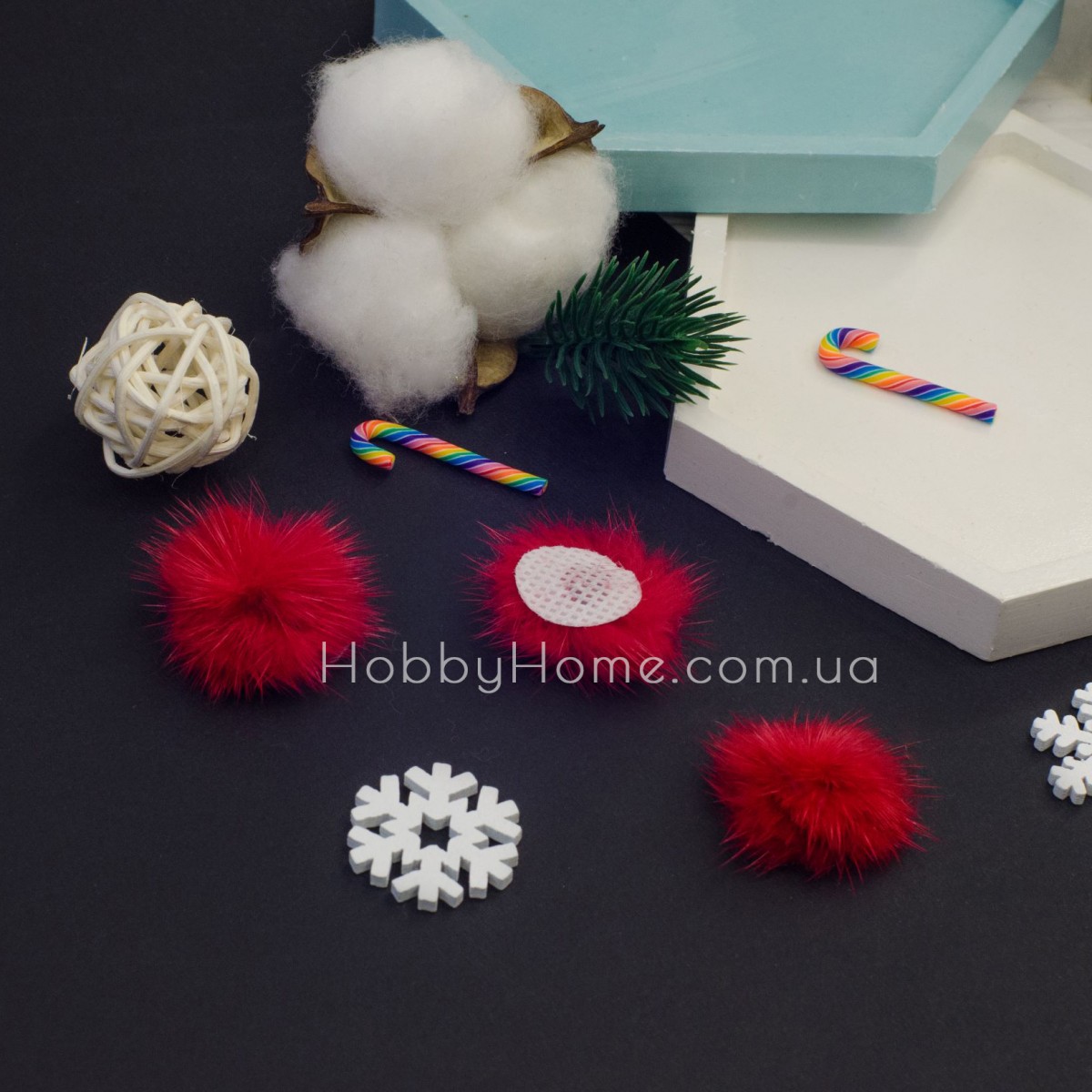 Червоний норковий помпон 3 см з основою — хутро для декору