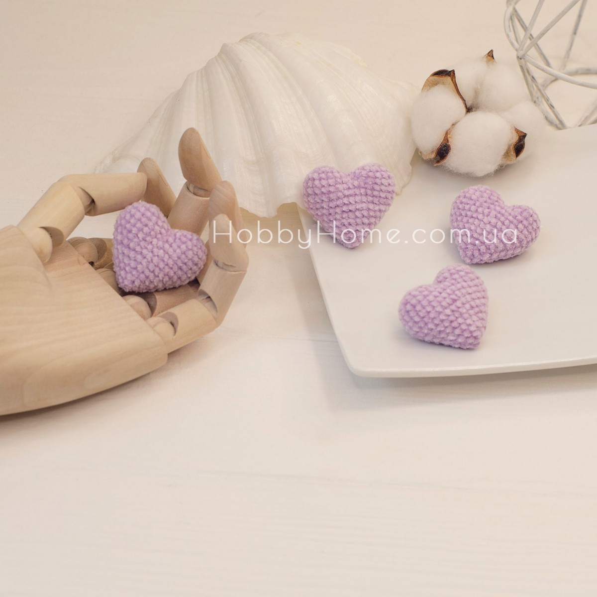 В'язані сердечка Велюрові 3,5см Бузок В'язані сердечка Велюрові 3,5см Бузок