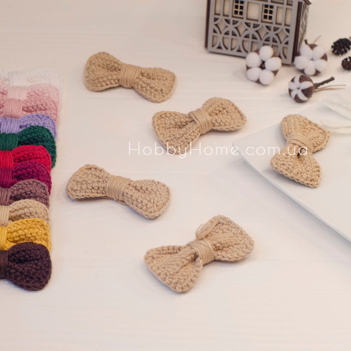 В'язаний бантик 6см Беж В'язаний бантик 6см Беж