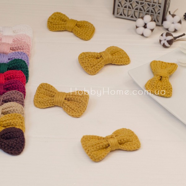 В'язаний бантик 6см Гірчиця