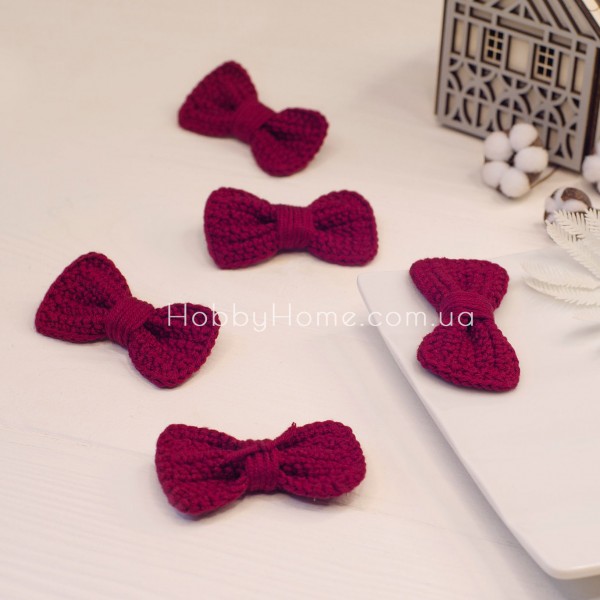 В'язаний бантик 6см Вишневий