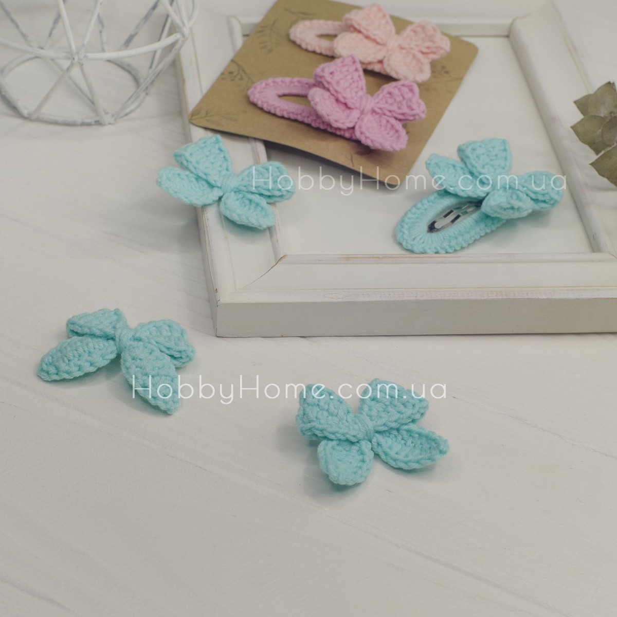 В'язаний бантик міні Бавовна Блакитний В'язаний бантик міні Бавовна Блакитний