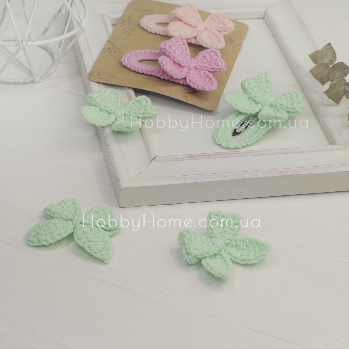 В'язаний бантик міні Бавовна М'ята В'язаний бантик міні Бавовна М'ята