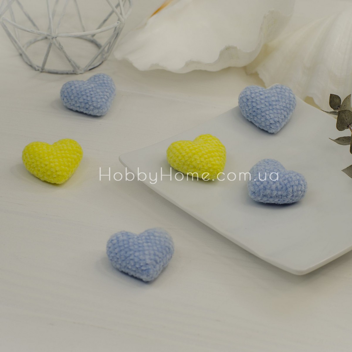 В'язані сердечка Велюрові 3,5см Блакитні В'язані сердечка Велюрові 3,5см Блакитні