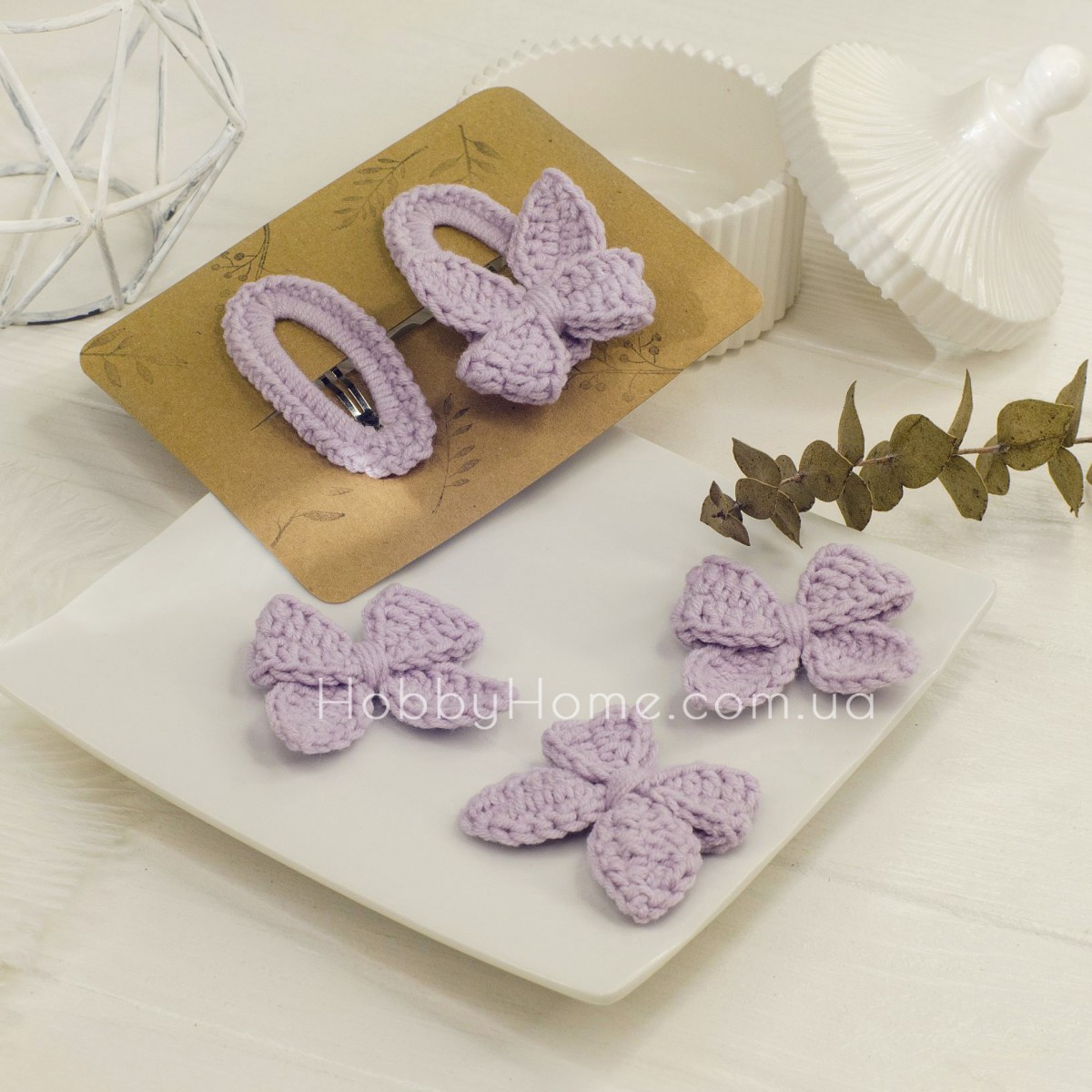 В'язаний бантик міні Бавовна Тьмяний Бузок В'язаний бантик міні Бавовна Тьмяний Бузок