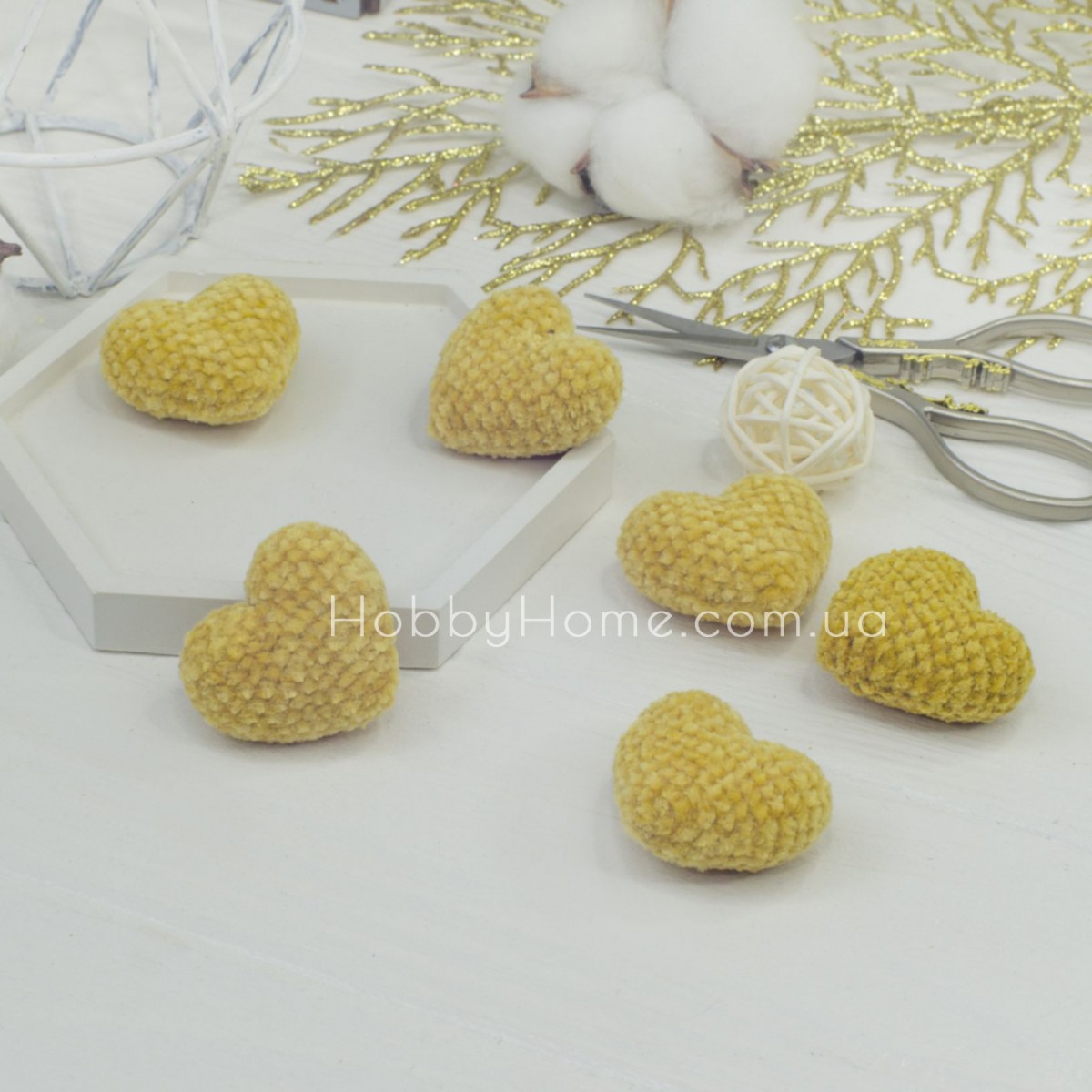 В'язані сердечка Велюрові 3,5см Світла гірчиця В'язані сердечка Велюрові 3,5см Світла гірчиця