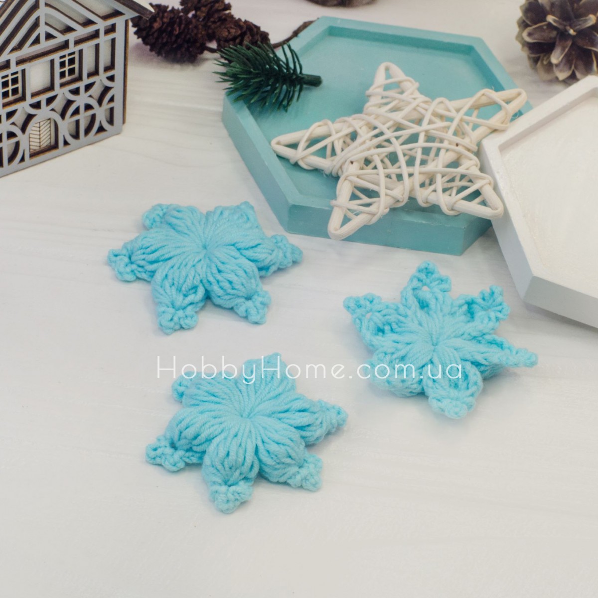 В'язані Сніжинки заготовки 6см світло Блакитний В'язані Сніжинки заготовки 6см світло Блакитний
