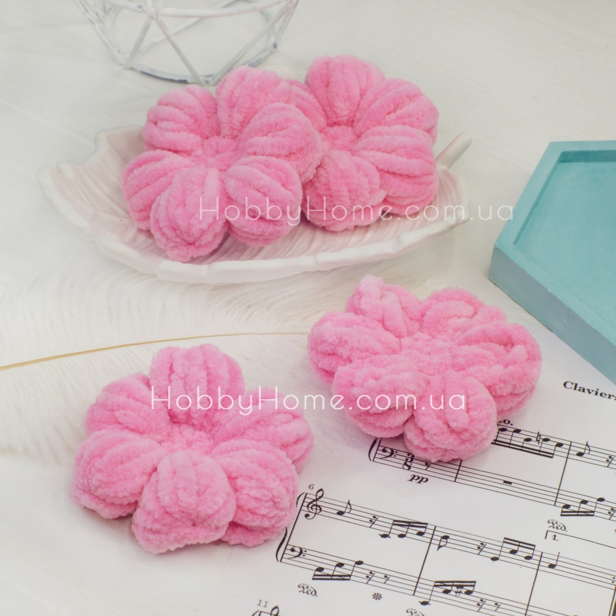В'язані квіти плюшеві 6,5см яскраво Рожевий